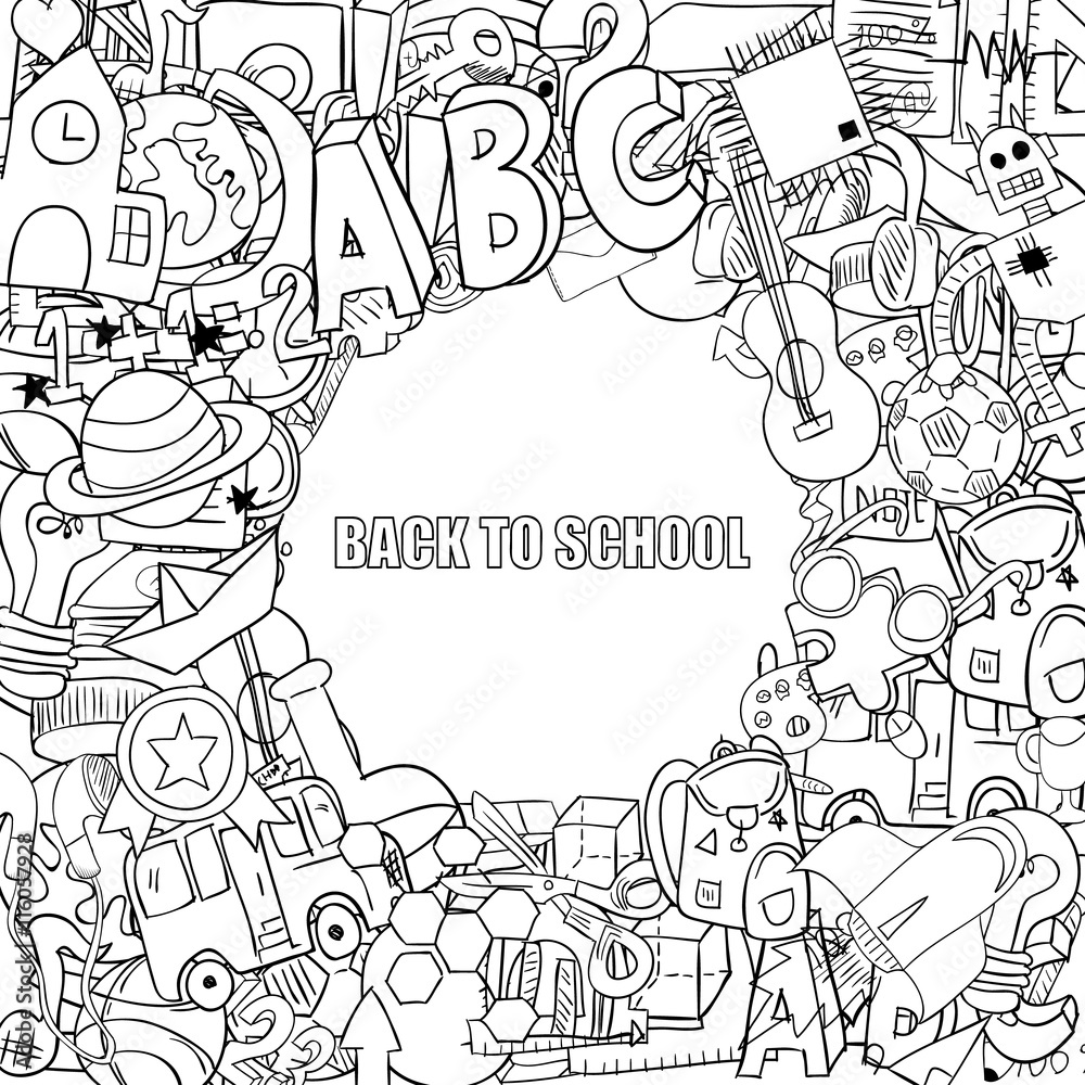 Obraz premium Back to school objects background, drawing by hand vector
