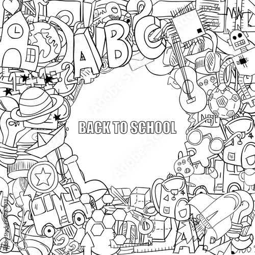 Back to school objects background, drawing by hand vector