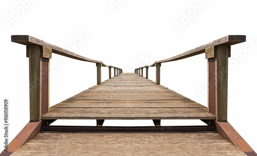 Old wooden bridge isolated on white background