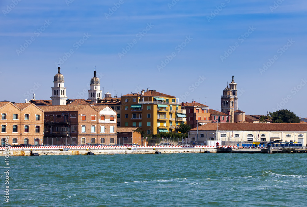 Venice. Italy. Bright ancient buildings ashore Canal Grande..