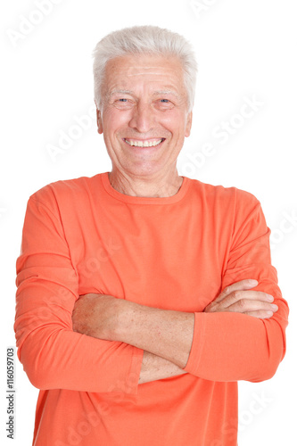 happy senior man in shirt