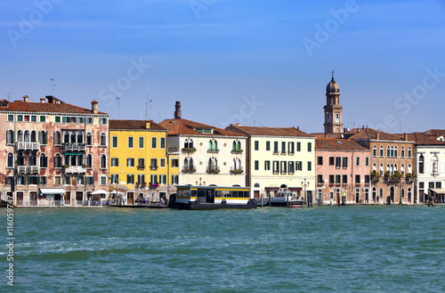 Venice. Italy. Bright ancient houses lengthways Canal Grande..