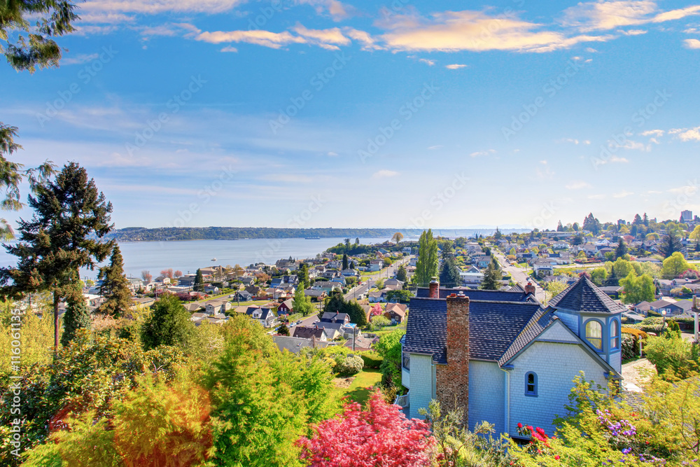 Amazing view from the balcony of Luxury brick house.