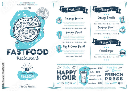 Restaurant fast food cafe menu template flyer vintage design vector illustration © studioworkstock