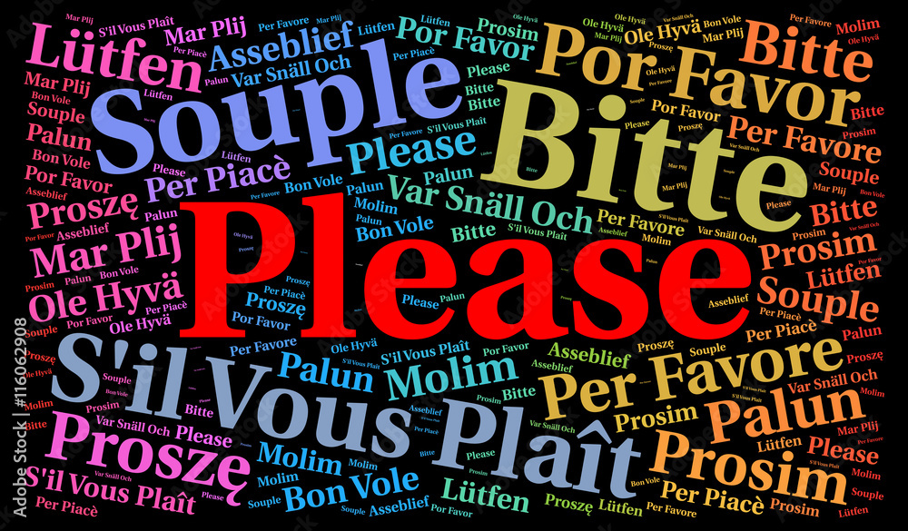 Please word cloud in different languages Иллюстрация Stock | Adobe Stock