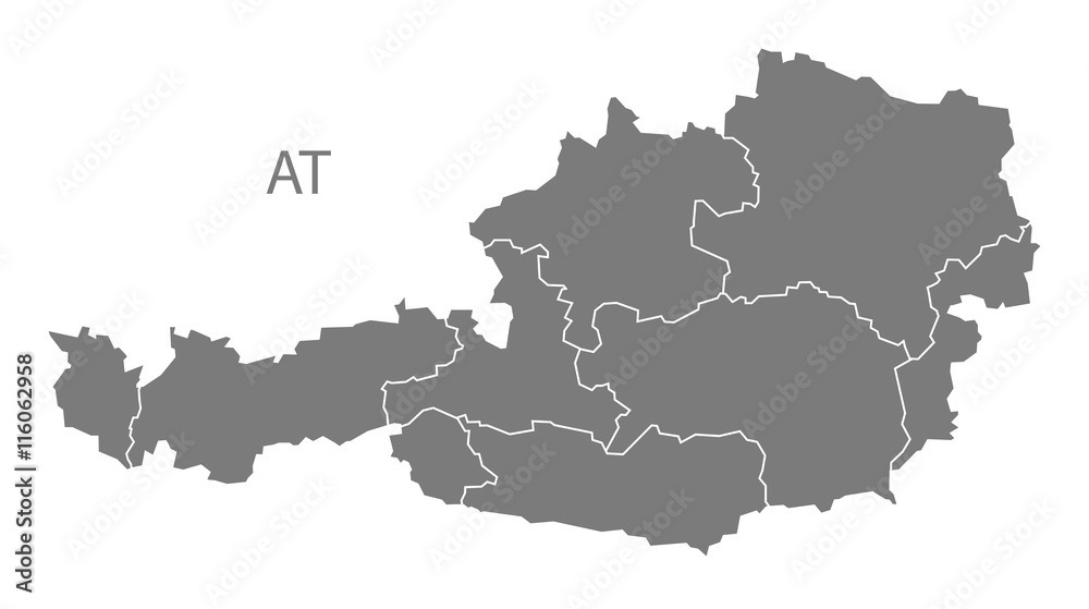 Austria Map with federal states grey