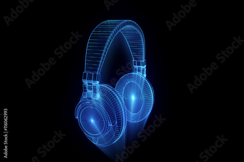 3D Headphone in Wireframe Hologram Style. Nice 3D Rendering
