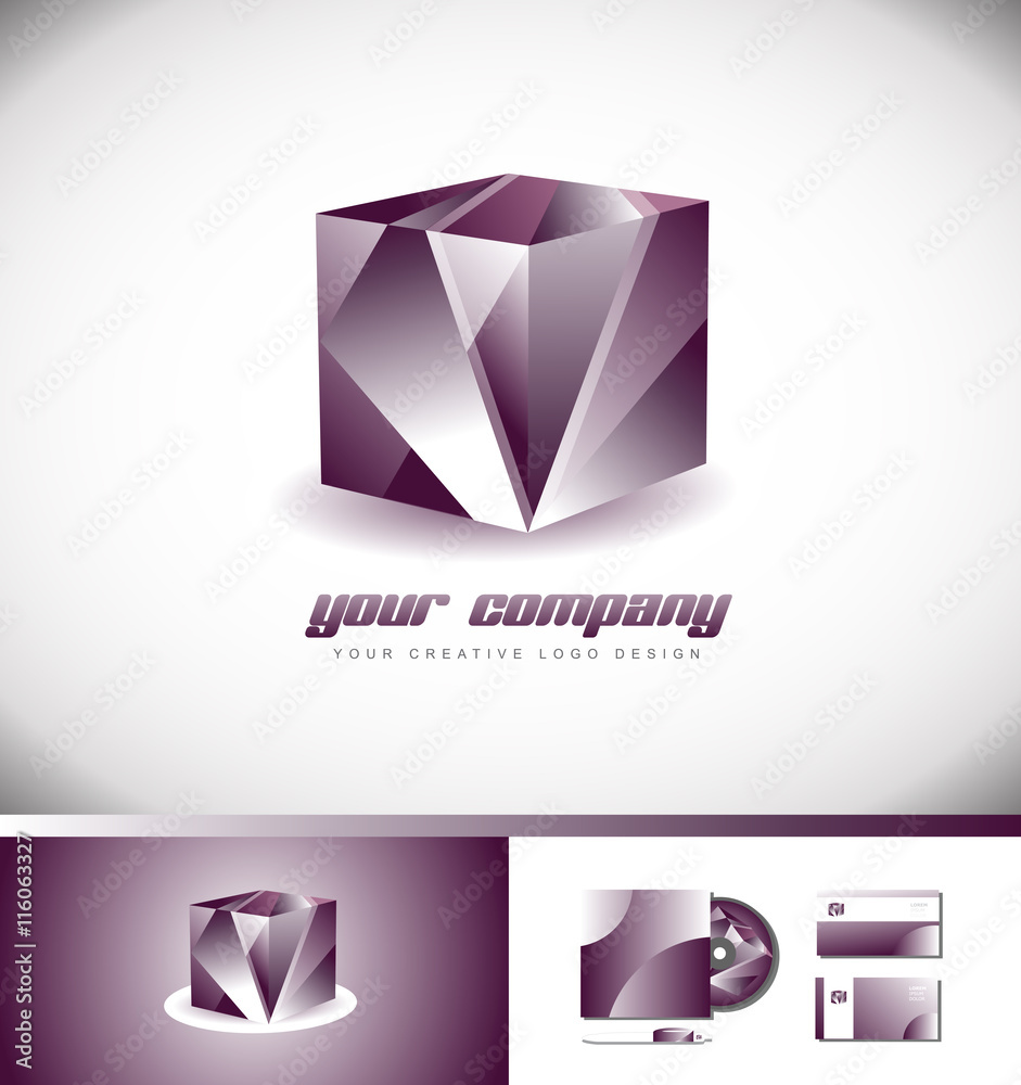 Fototapeta premium Purple 3d cube logo icon design vector