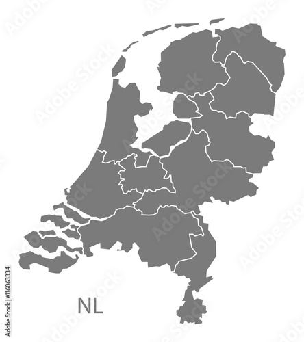 Netherlands Map with provinces grey