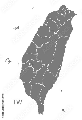 Taiwan Map with counties grey