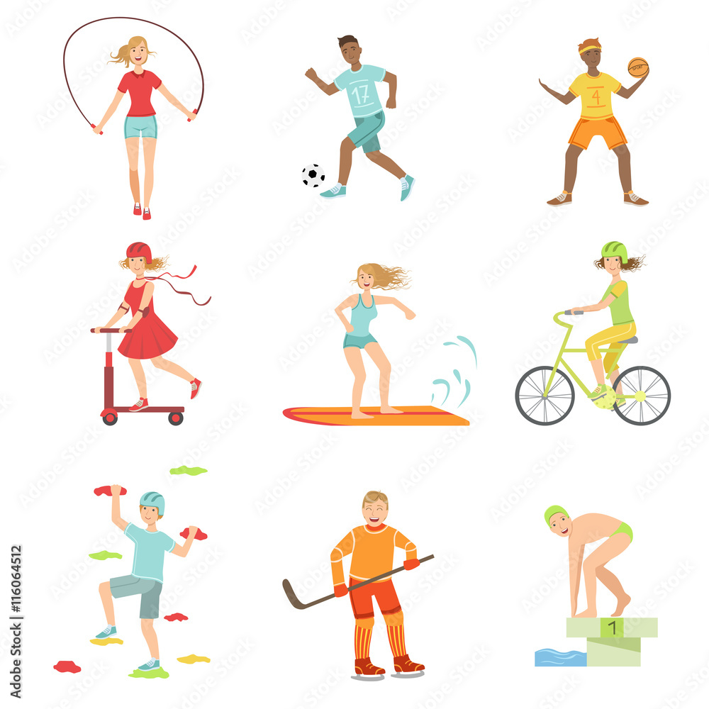 People Enjoying Physical Activities Illustrations People Enjoying Physical Activities Illustrations