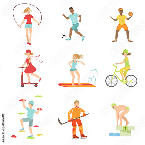 People Enjoying Physical Activities Illustrations