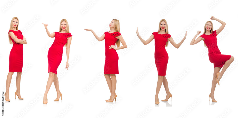 Fototapeta premium Woman in red dress isolated on white