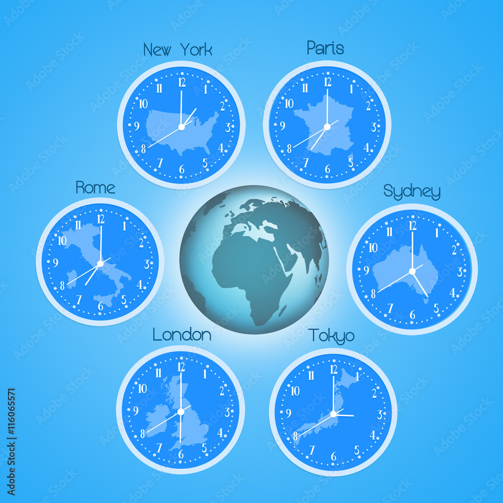time zones clocks Stock Illustration Adobe Stock