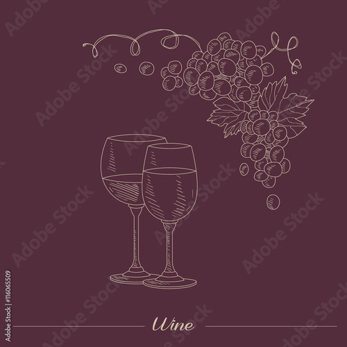 Two lasses With Different Wine Hand Drawn Realistic Sketch