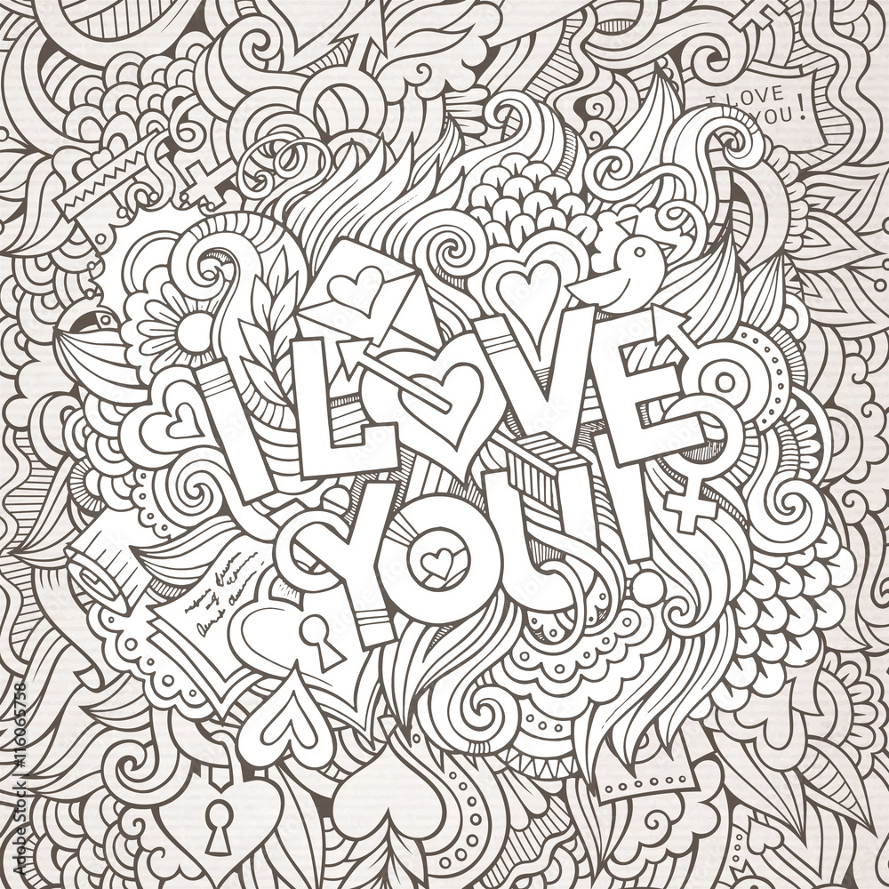 Love hand lettering and doodles elements background Love hand lettering and doodles elements background