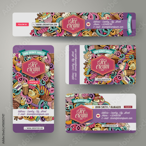 Cartoon doodles ice cream corporate identity set