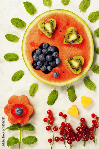 Summer fruit concept. Watermelon  fruits  berries and mint leave