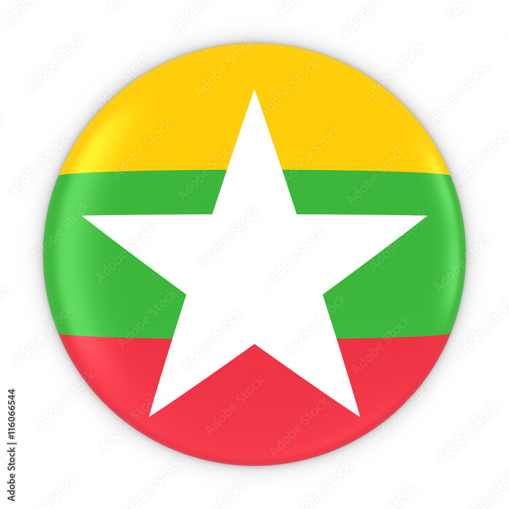 Burmese Flag Button - Flag of Myanmar Badge 3D Illustration Burmese Flag Button - Flag of Myanmar Badge 3D Illustration