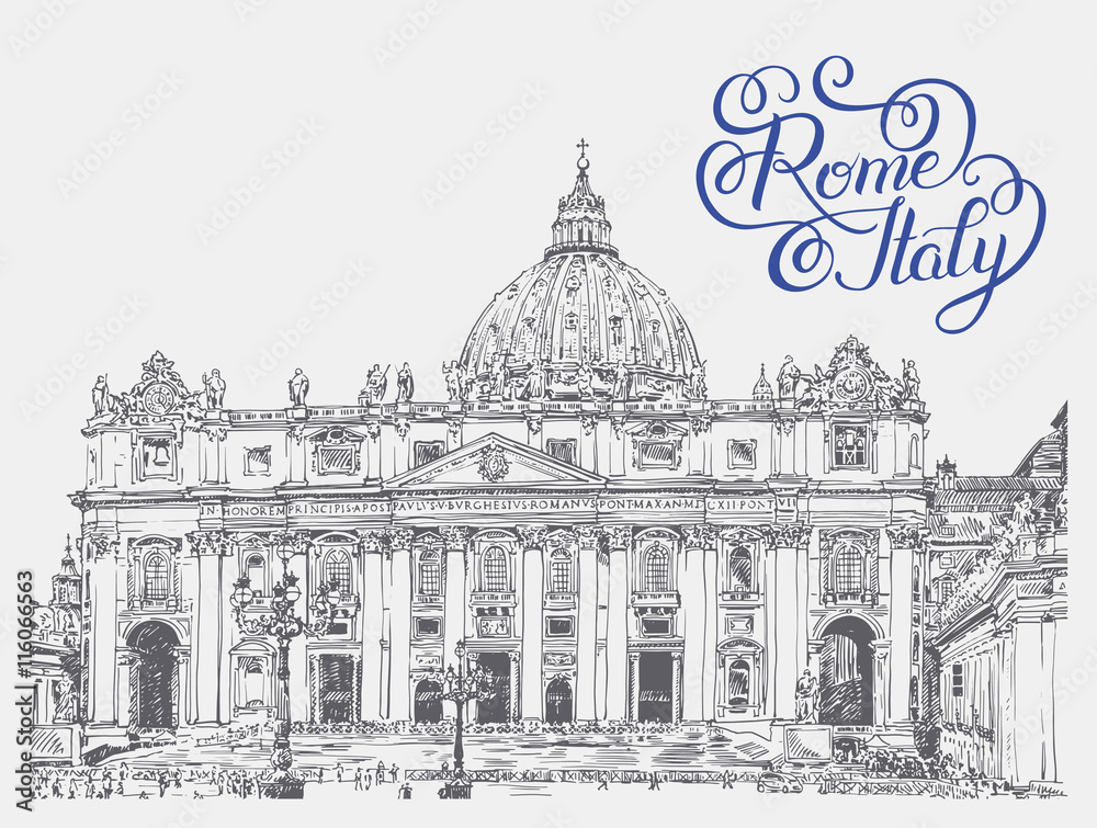 St. Peter's Cathedral, Vatican with original hand lettering insc