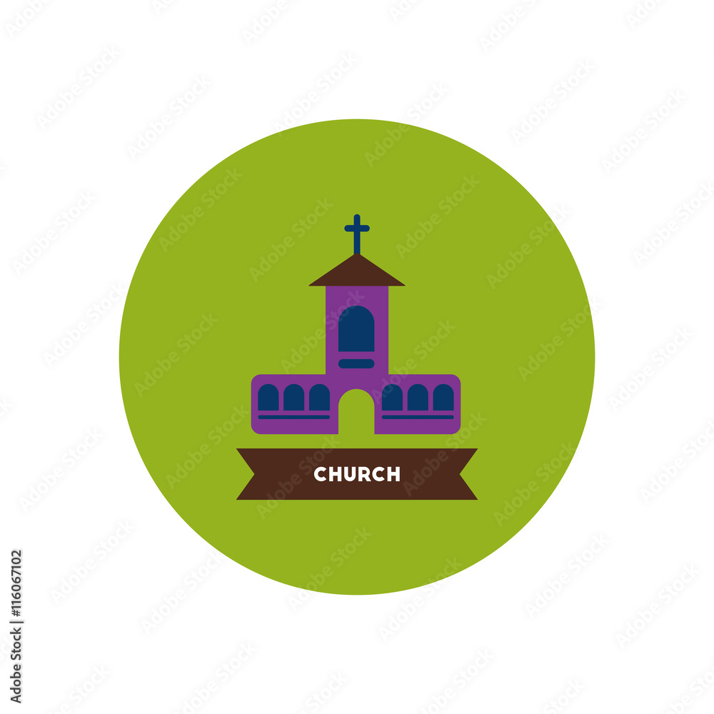 stylish icon in color circle building church 