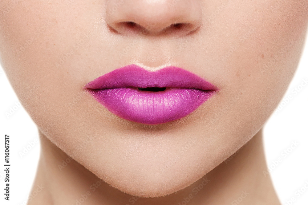 Part of attractive woman's face with fashion red lips makeup. Part of attractive woman's face with fashion red lips makeup.
