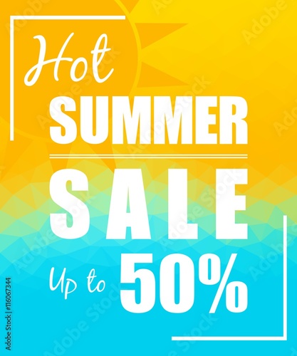 Hot Summer Sale with sun over triangular background