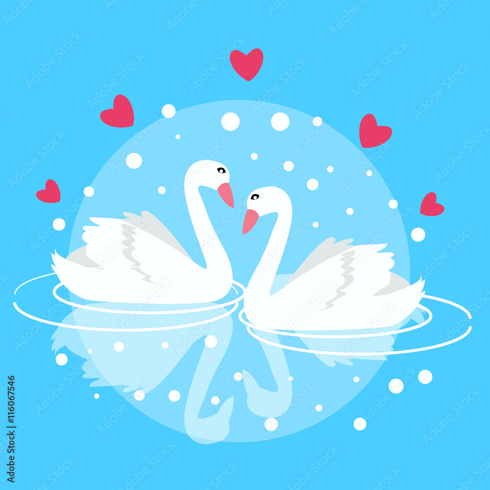 Fototapeta premium two swan swimming fall in love couple marriage symbol decorative