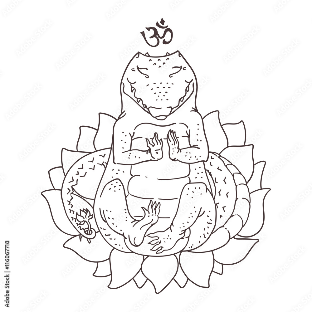 Obraz premium Meditating alligator drawing