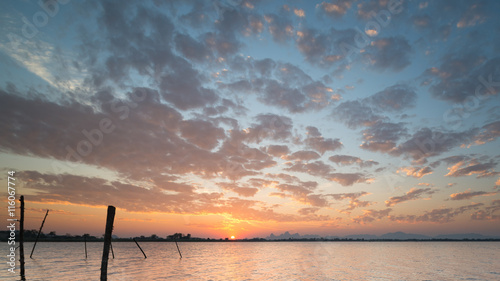 Sky beautiful and The sun sets over the orange Creek Reservoir.