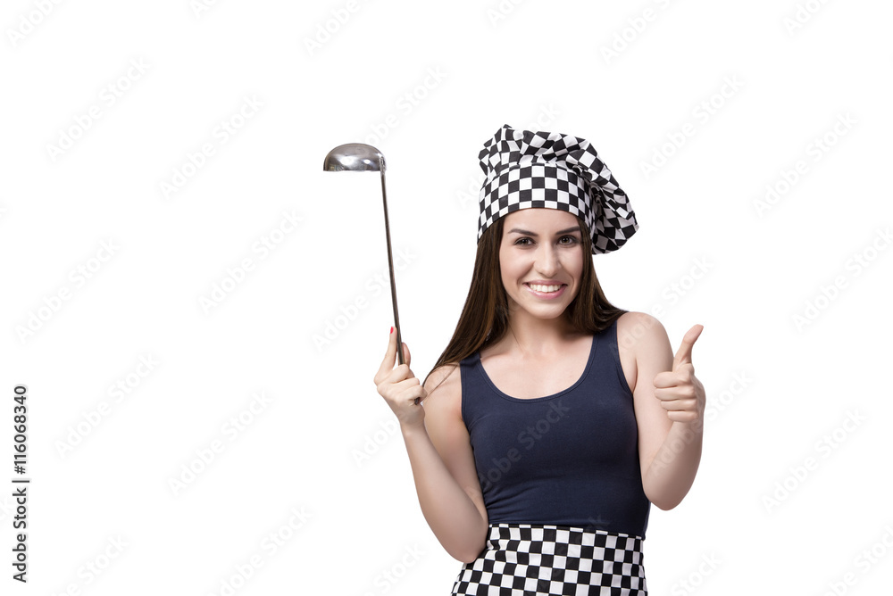 Young woman chef cook isolated on white Young woman chef cook isolated on white