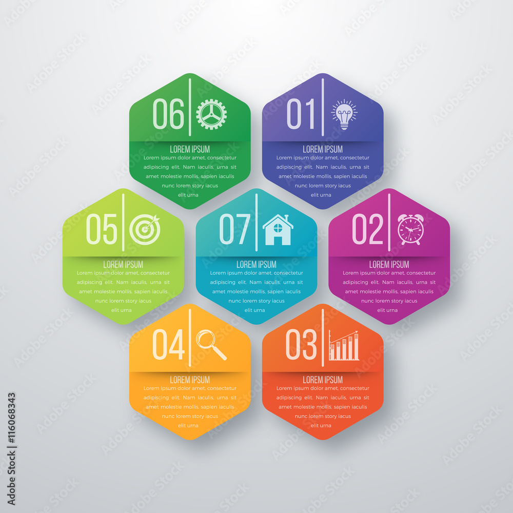 Vector illustration infographics seven hexagons Vector illustration infographics seven hexagons