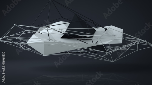 Black and white futuristic construction. Abstract 3D Render