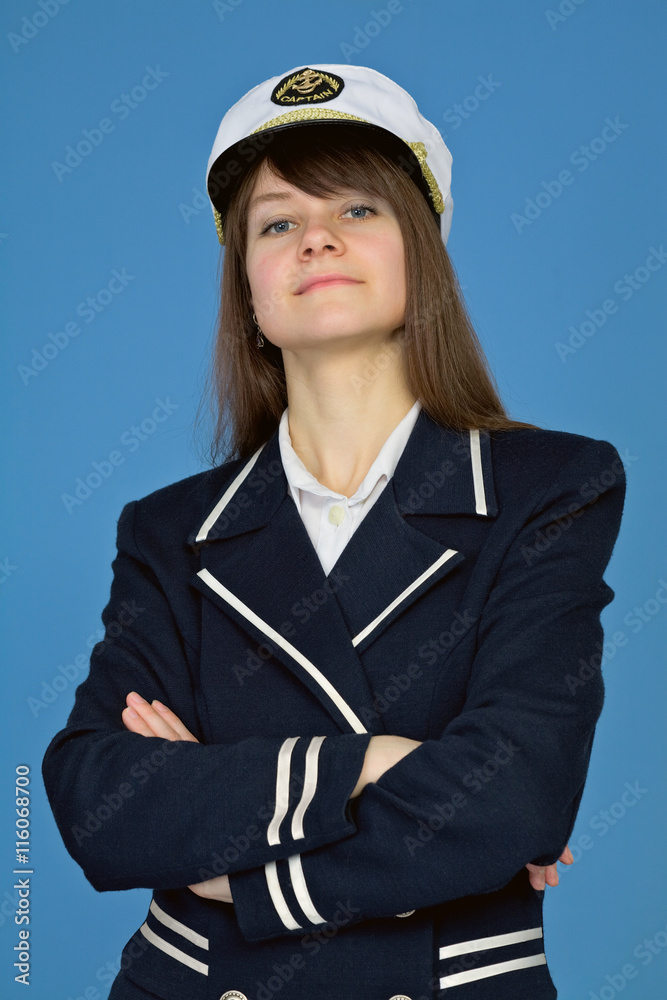 Portrait of the proud woman - captain on blue Portrait of the proud woman - captain on blue