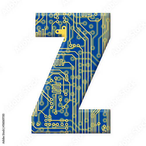 Letter from electronic circuit board alphabet on white backgroun