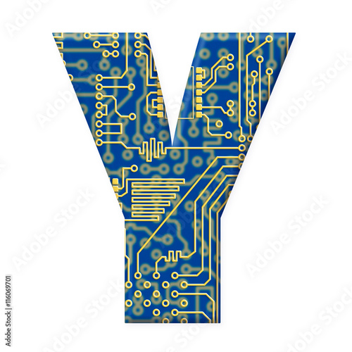 Letter from electronic circuit board alphabet on white backgroun