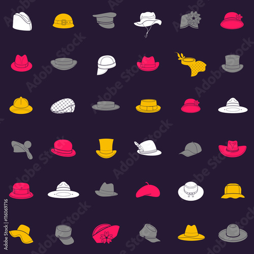Seamless pattern with flat icons of headwear