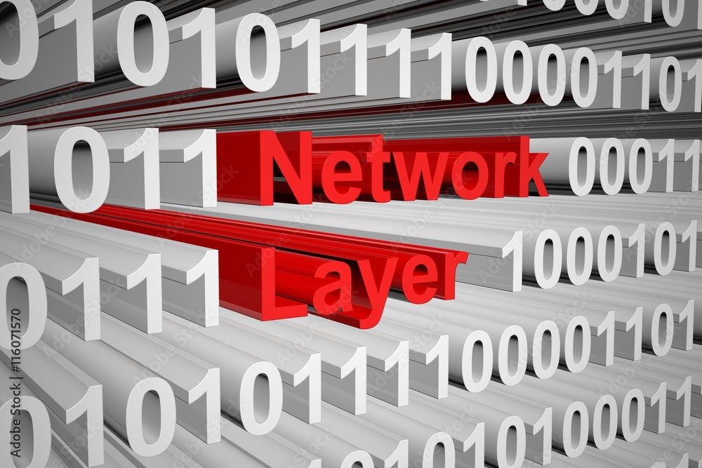 Network layer in the form of binary code, 3D illustration