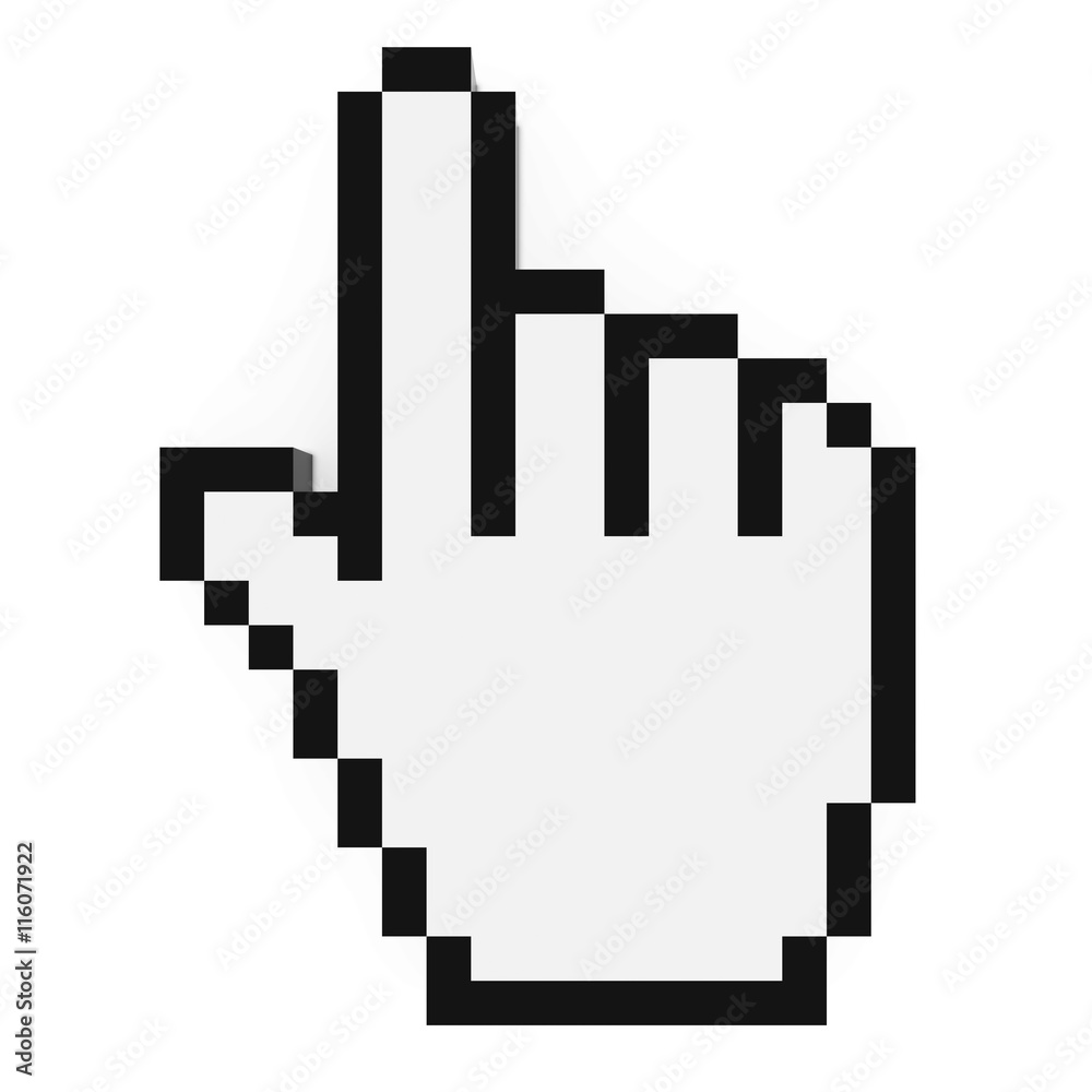 Hand Cursor Pixelated Black and White Computer Pointer 3D Illustration