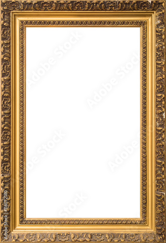 antique golden wooden frame isolated on white background