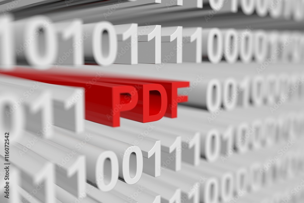 PDF a binary code with blurred background 3D illustration