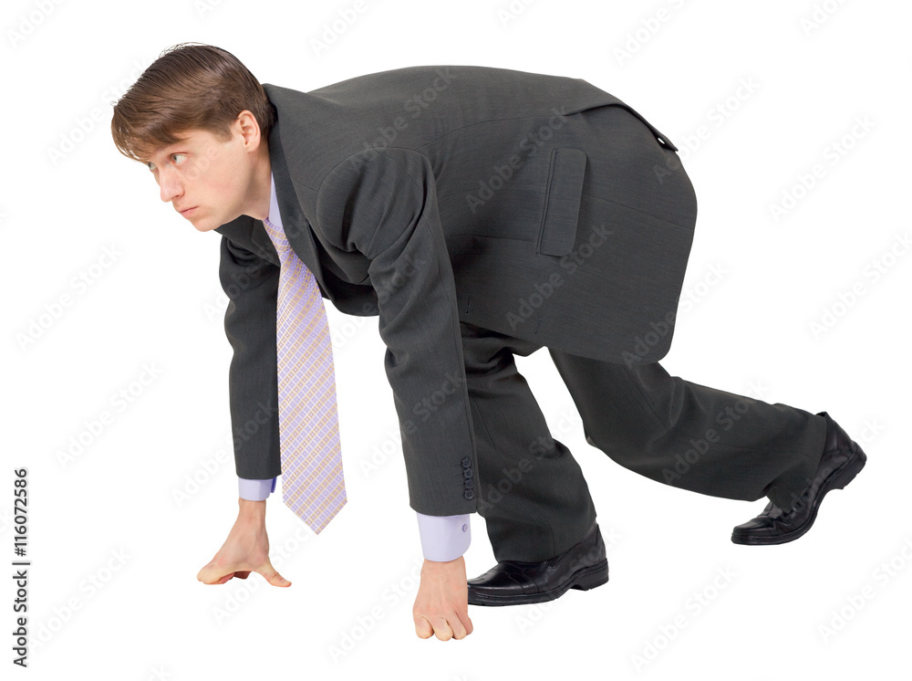 Businessman ready to compete on white background Businessman ready to compete on white background