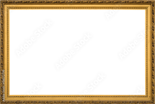 antique golden wooden frame isolated on white background