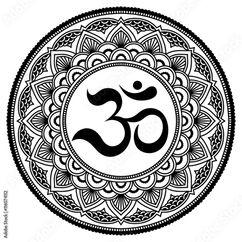Vector henna tatoo mandala.OM decorative symbol. Mehndi style.
