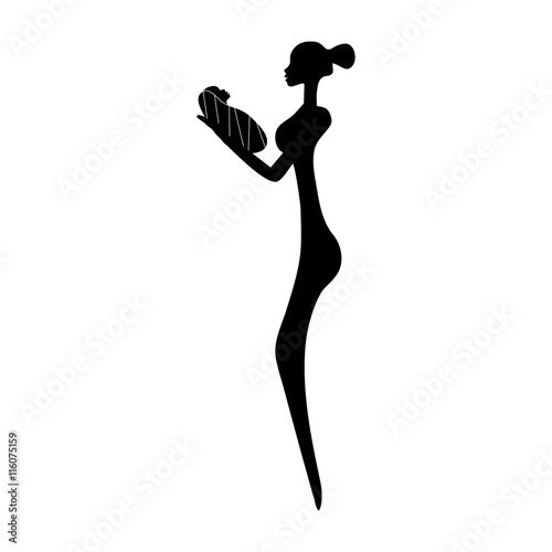 Silhouette of a black - white African woman with a baby in her a