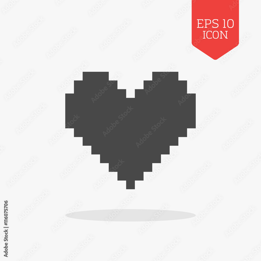 Obraz premium Pixel heart icon. Flat design gray color symbol. Modern UI web n