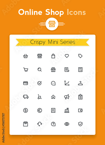 Vector line online web shop and retail tiny icon set. Minimalistic crisp contour icons for the best recognition in small size use
