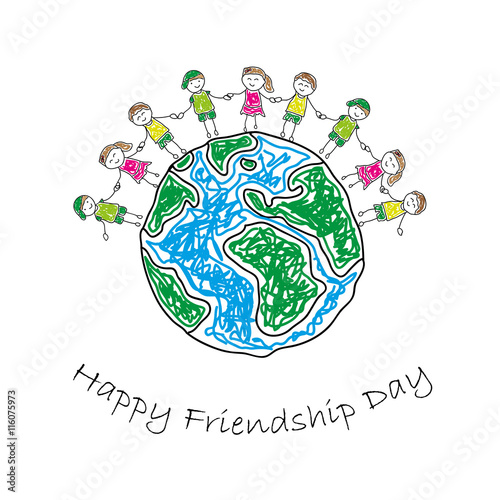 People around the earth on a white background