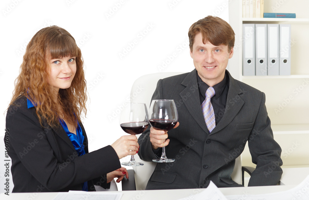 Clerks drink wine in office - celebrate Clerks drink wine in office - celebrate
