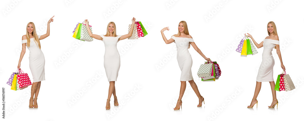 Woman with shopping bags isolated on white Woman with shopping bags isolated on white